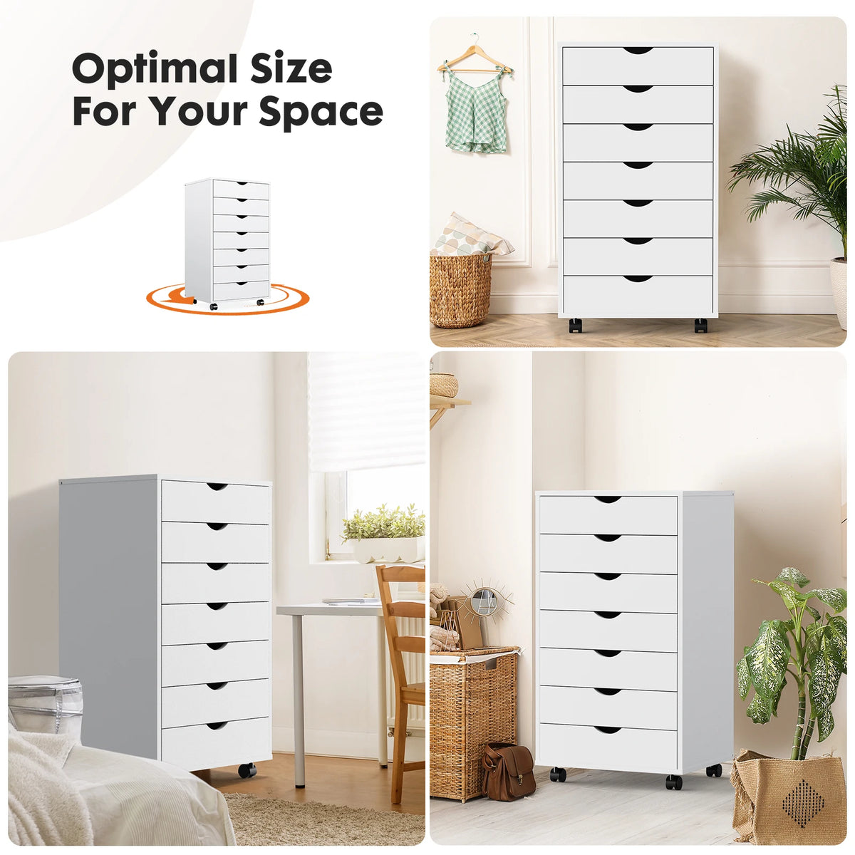 JHK 7-Drawer Wooden Mobile Storage Cabinet with Wheels for Office and Living Room Organization