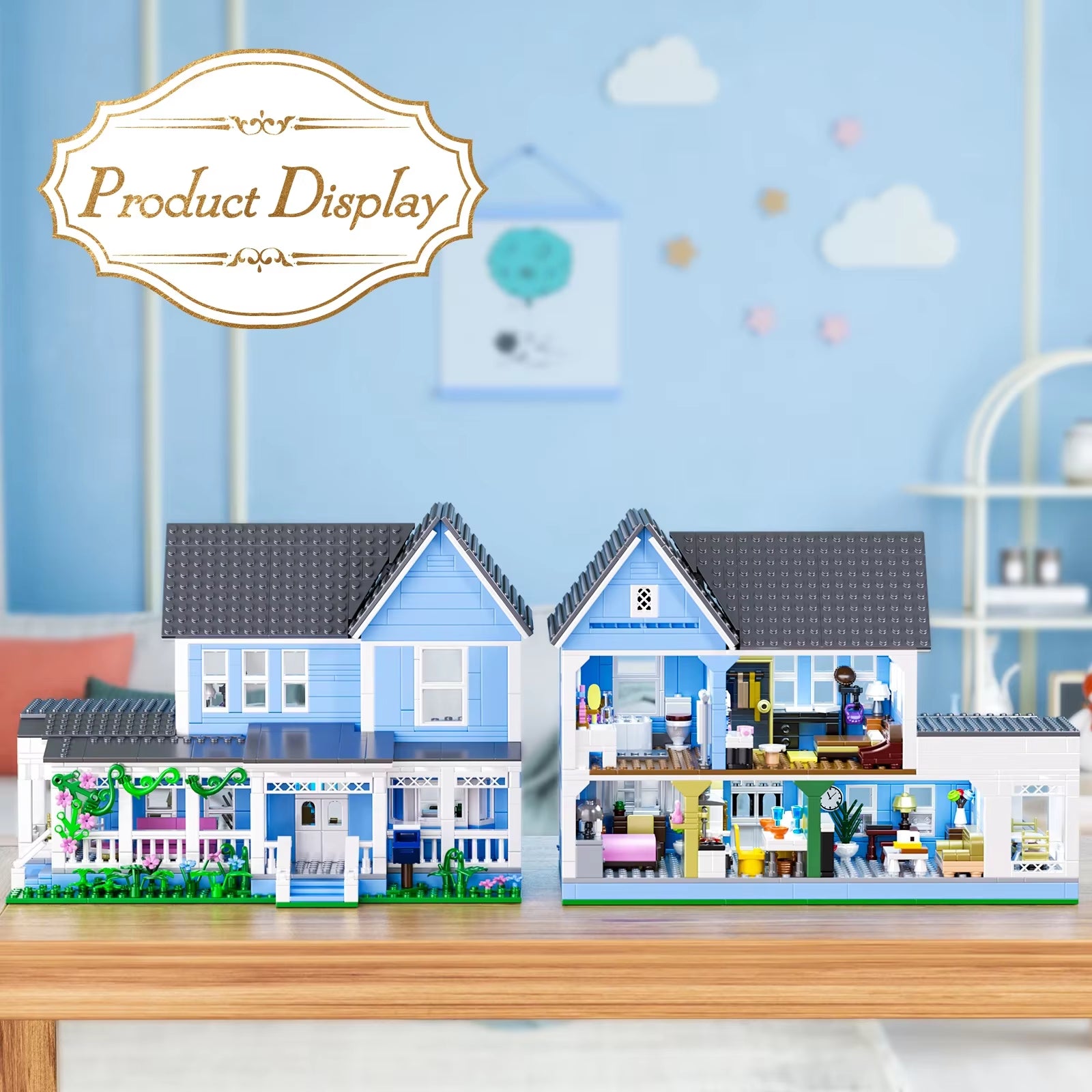 Lorelai Girls Movie House Building Block Girls Blue Palace Model Toys Ideas Hut Set Children Gifts (1107PCS)
