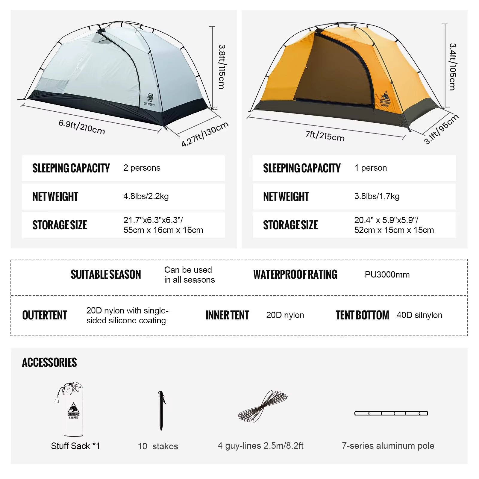 Stella Camping Tent 4 Season 2 Person Tourist Tents Lightweight Double Layer 3000Mm Waterproof Outdoor Hiking Beach