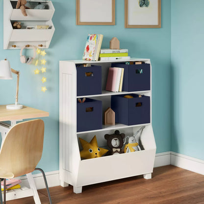Kids' 34" Playroom Bookshelf with Veggie Bin Organizer, 2 Open Toy Storage Shelves, and 4 Fabric Bins