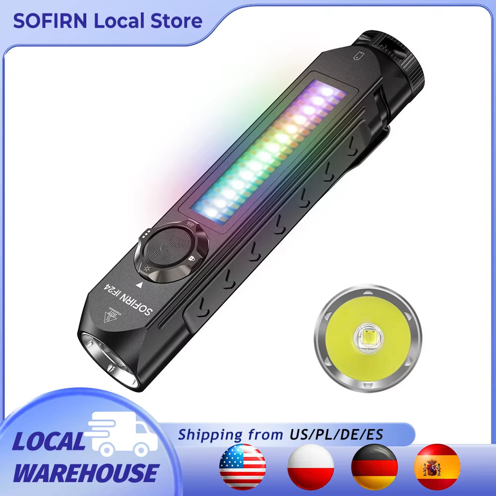 IF24 RGB Light SST40 2000Lm Powerful LED Flashlight 5V 2A 18650 USB C Rechargeable Torch IP66 Waterproof with Magnetic