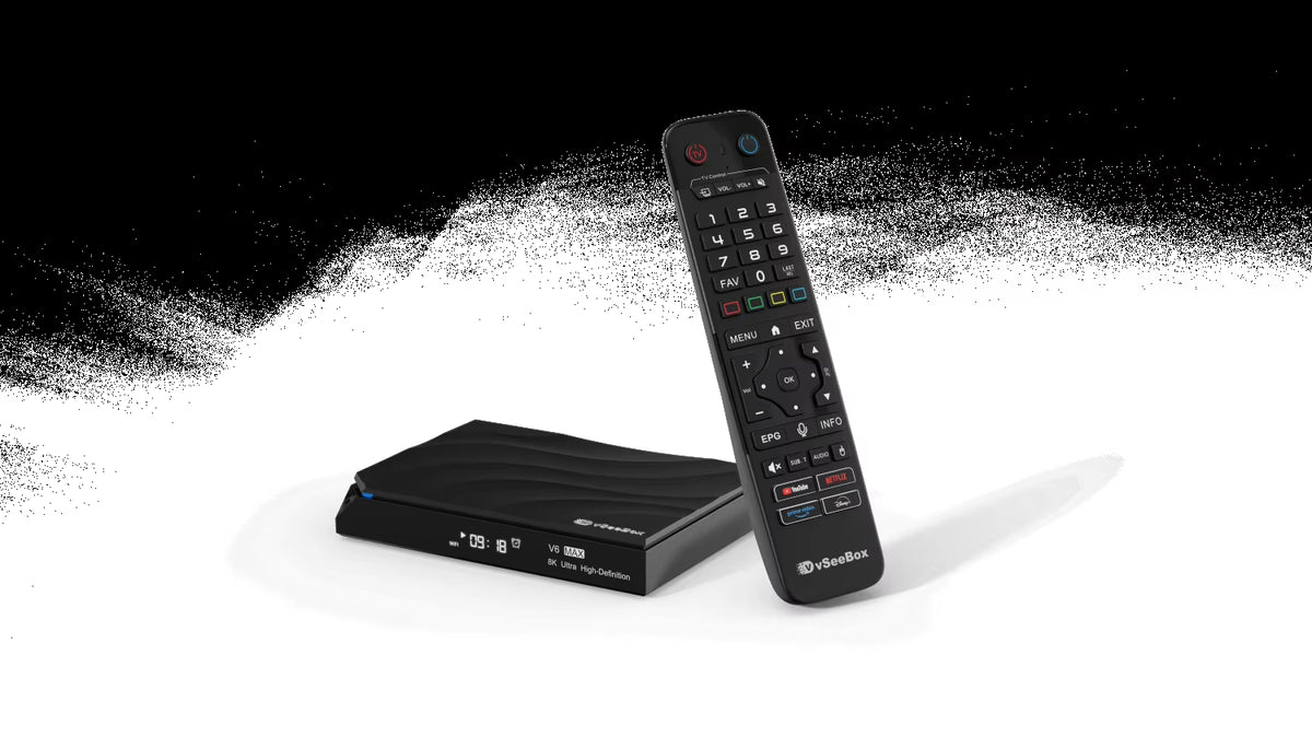 Vseebox V6 Max 2026 - Latest Model, Android 14, 4GB RAM, 64GB Storage, Voice Control, Wi-Fi 6, Parental Control, 8K HDMI, Complete Kit with Remote, HDMI Cable, Power Adapter, and Setup Guide