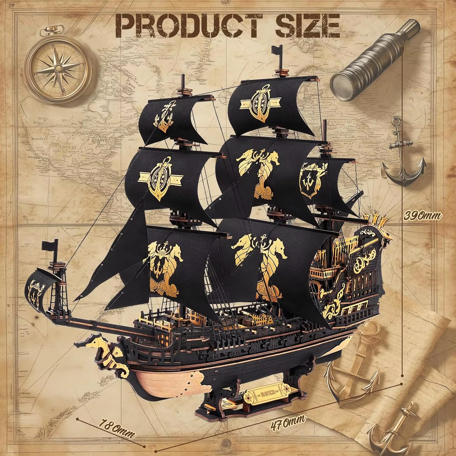 Robotime Rokr 3D Puzzle Wooden Seahouse Barque Model Kits Build Home Desk Decoration Gift for Teens and Adults