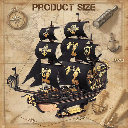 Robotime Rokr 3D Puzzle Wooden Seahouse Barque Model Kits Build Home Desk Decoration Gift for Teens and Adults