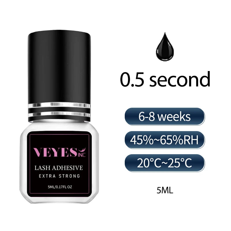 Veyes Inc 5ml Eyelash Extensions Adhesive - Fast Drying (0.5 Seconds) with 7 Weeks Retention for Volume Makeup Applications