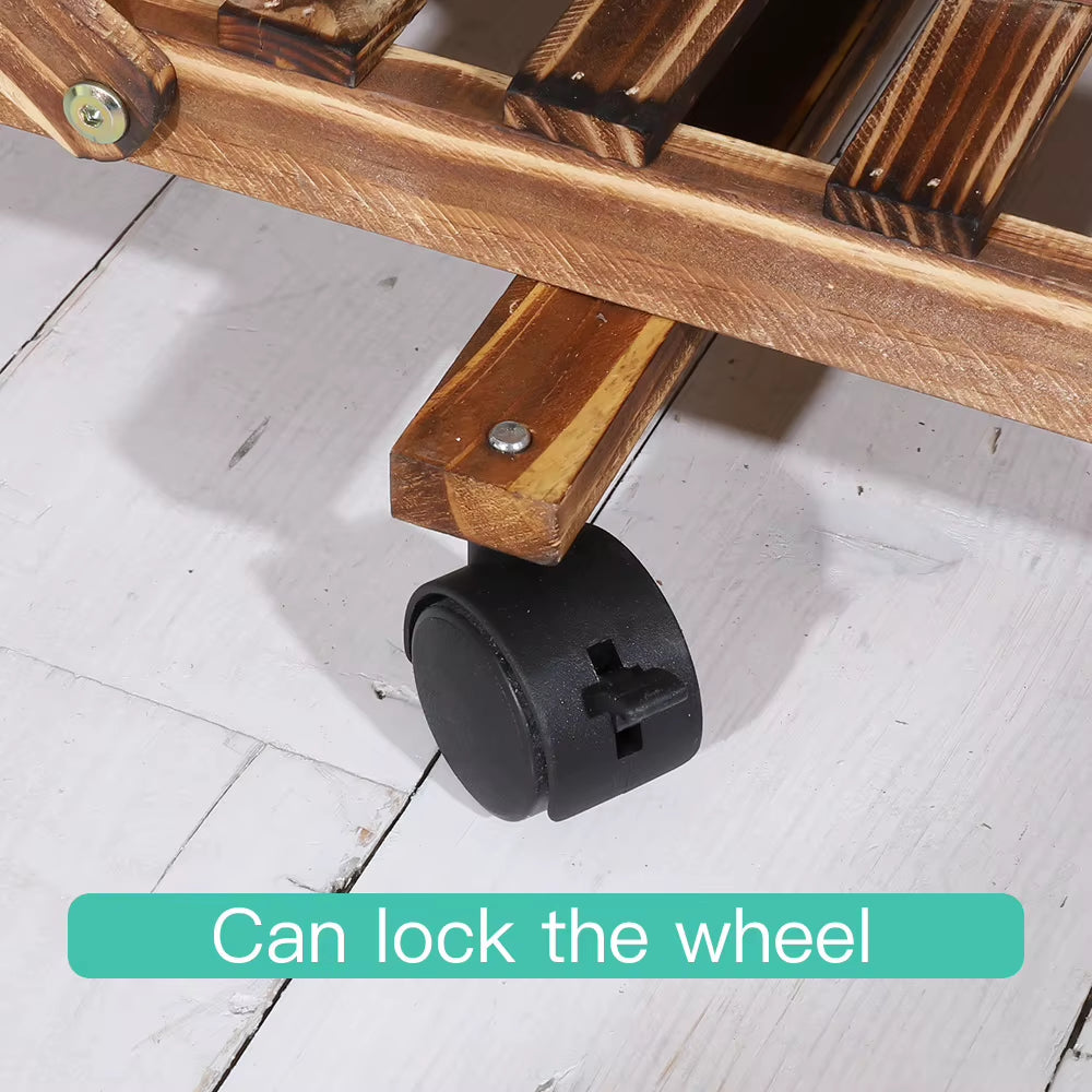 Multi-Tiered Wooden Plant Stand with Wheels for Indoor and Outdoor Use