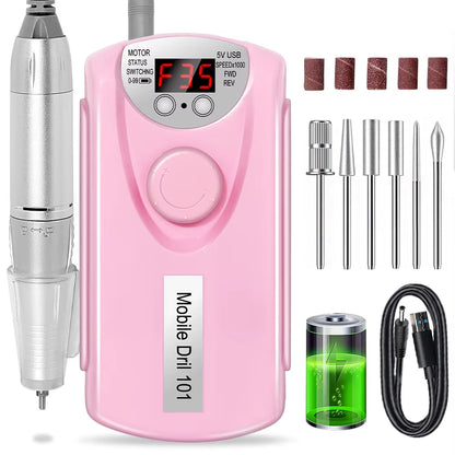 35000RPM Nail Drill Machine for Nails Rechargeable Manicure Low Noise Professional Electric Nail Drill Motor Polishe Sander Tool