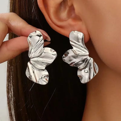 Ingesight.Z Minimalist Irregular Hollow Geometric Metal Stud Earrings in Gold for Women
