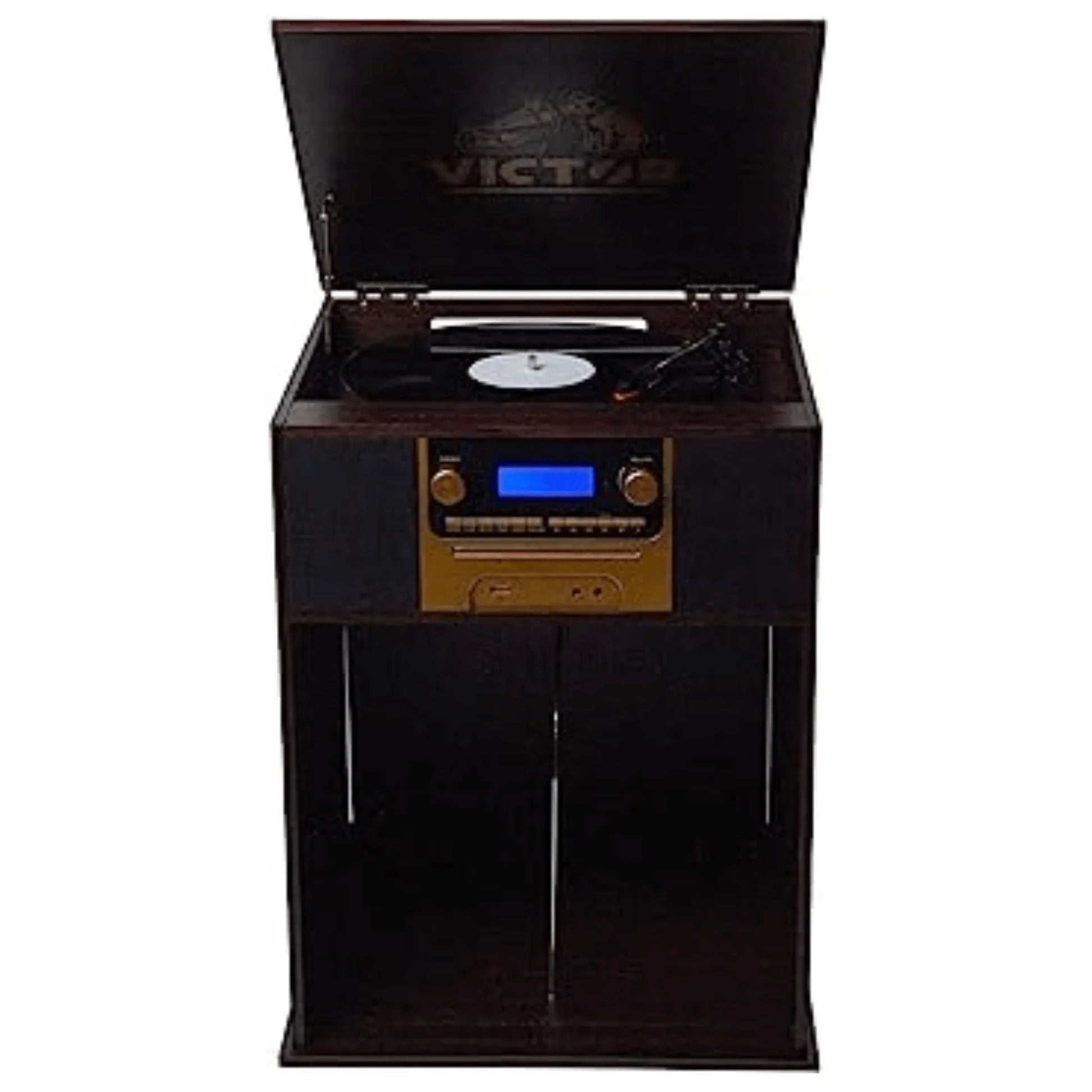 Victor Boyleston 7-In-1 3-Speed Turntable Music Center W Album Storage and USB Port