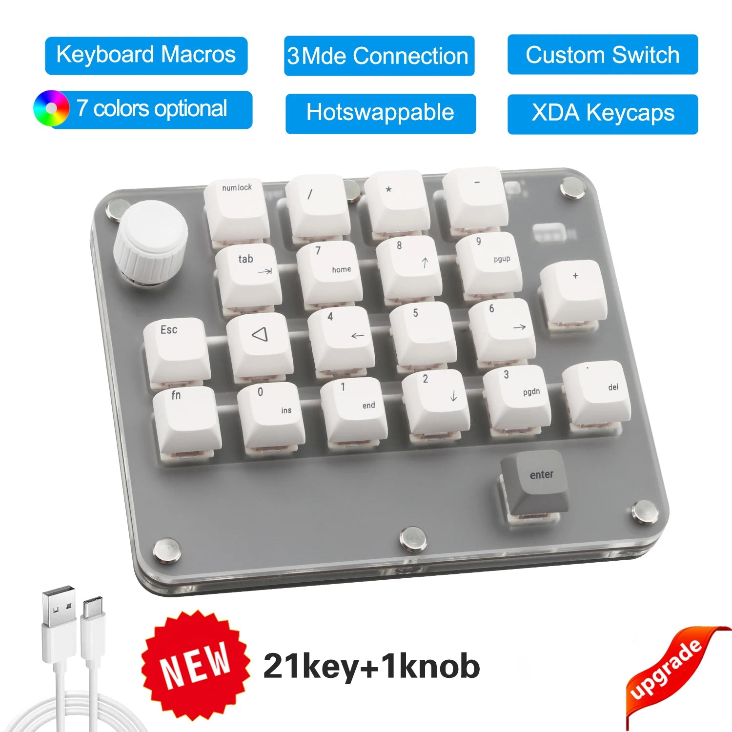 USB Custom Keyboard Macro 6/21 Key 1 Knob Programming RGB Bluetooth Gaming Photoshop Hotswap Mini Mechanical Bluetooth Keyboard
