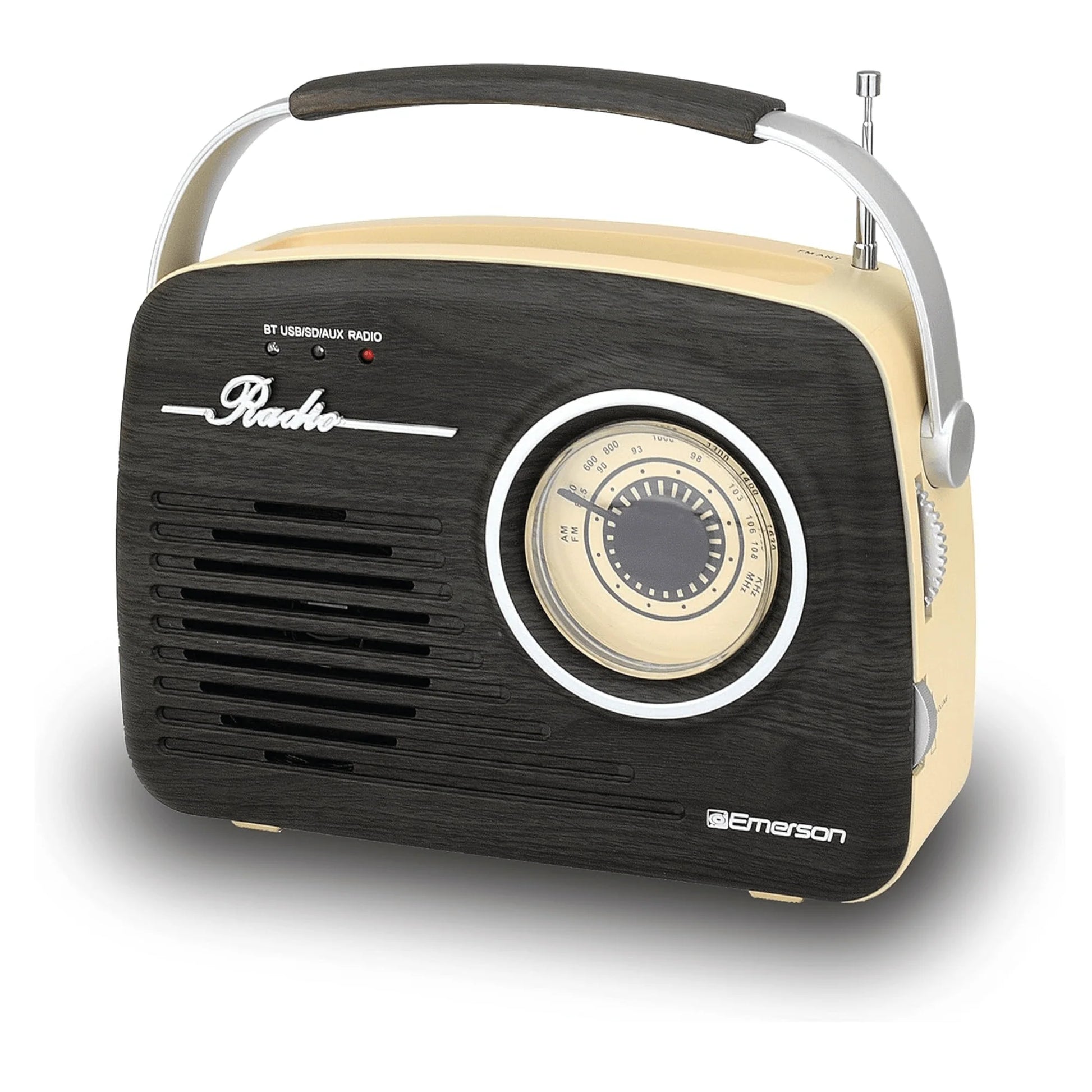 Emerson Portable Retro Radio with Built-In Rechargeable Battery and Memory Set
