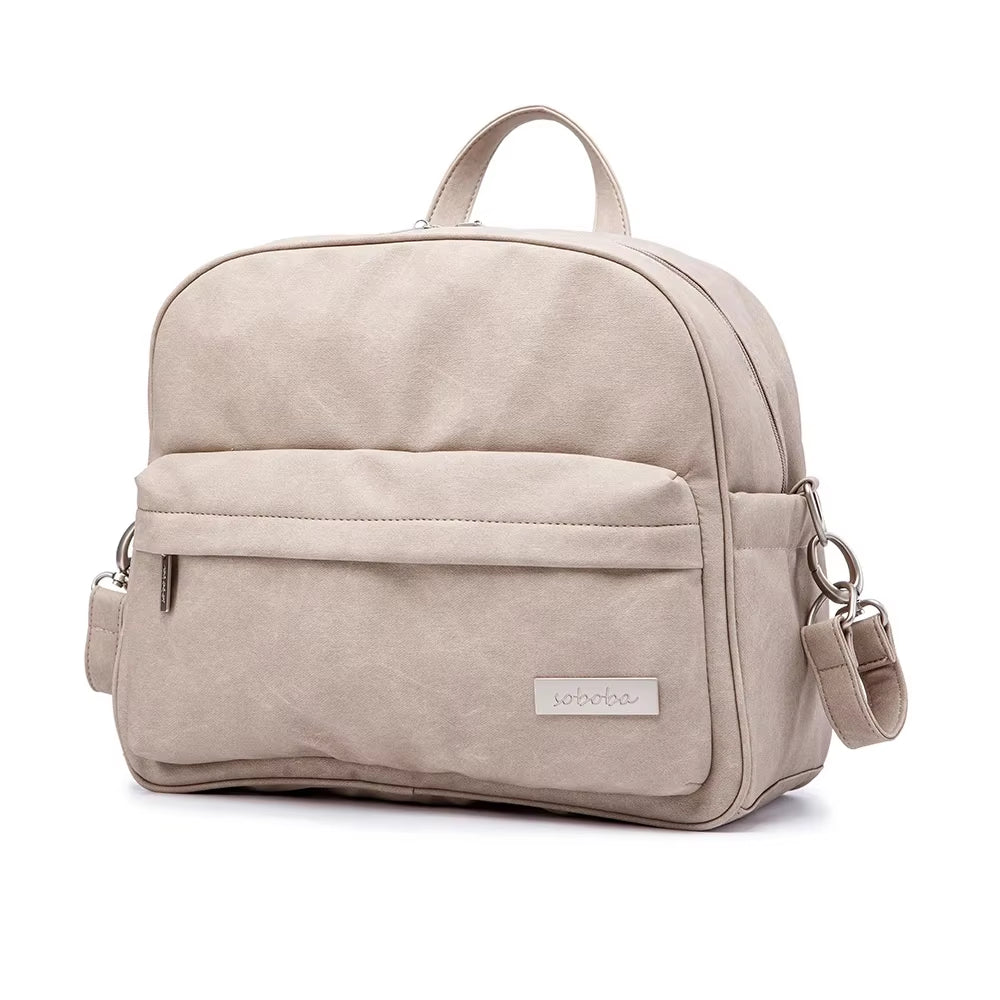 Soboba Solid Fashion Diaper Backpack for Baby Care Waterproof Multi-Function Nappy Changing Bag for Mother Stylish Diaper Bags