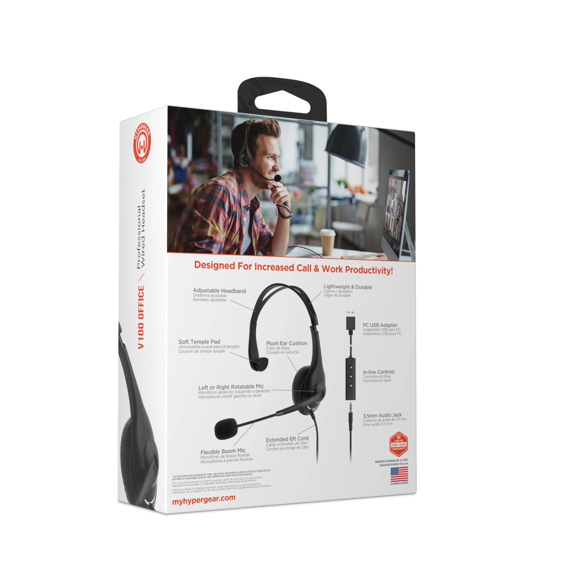 Hypergear V100 Office Professional Wired Headset W 6 Ft Cord