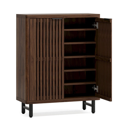 Tribesigns 6-Tier Wooden Shoe Cabinet with Louvered Doors and Adjustable Shelves