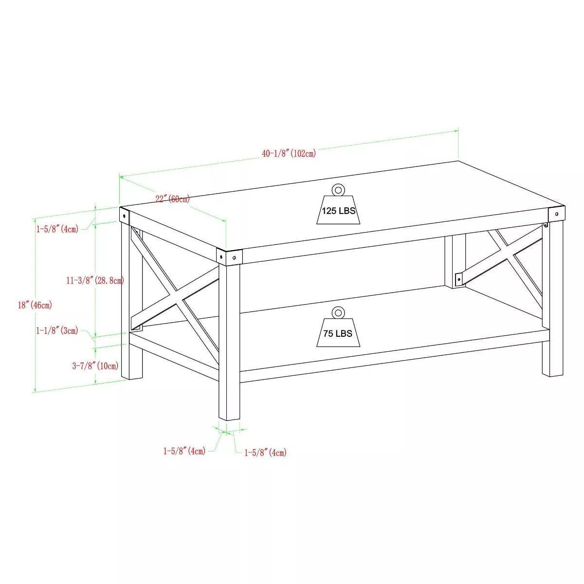 Sophie Rustic Industrial X Frame Coffee Table - Saracina Home