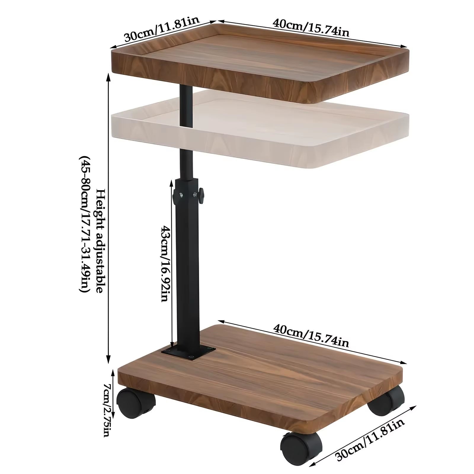 C Shaped Living Room Side Table Sofa Side Cabinet Mobile Coffee Table Simple Small Square Table Bedroom Bedside Table with Wheel