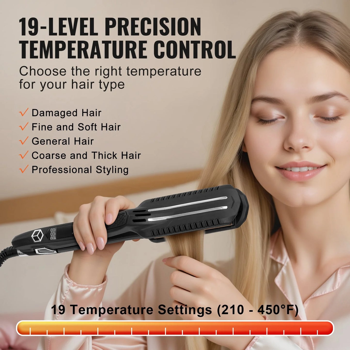 Hair Straightener, 1.5-Inch Titanium Flat Iron, Dual Infrared Hair Straightener Flat Iron with LCD Display and 19 Temp Levels -  Dual Voltage 110V/240V for Salon Home Travel Use