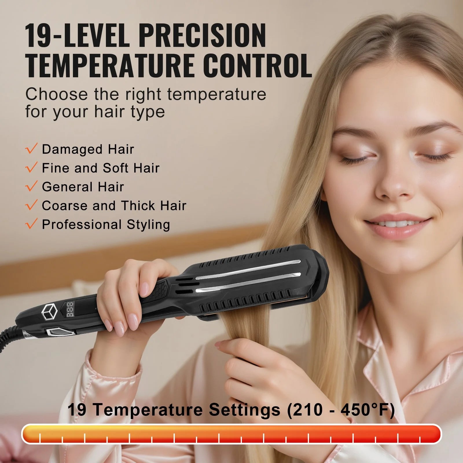 Hair Straightener, 1.5-Inch Titanium Flat Iron, Dual Infrared Hair Straightener Flat Iron with LCD Display and 19 Temp Levels -  Dual Voltage 110V/240V for Salon Home Travel Use