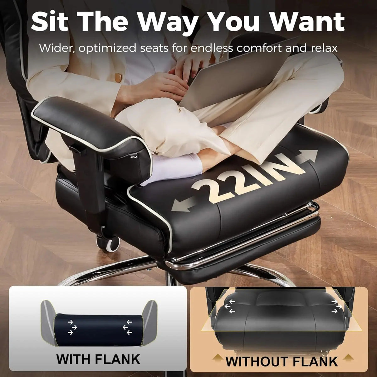 COMHOMA Executive High Back Leather Office Chair for Big and Tall Individuals, 400 lbs Capacity, Ergonomic Lumbar Support with Pocket Spring Cushion
