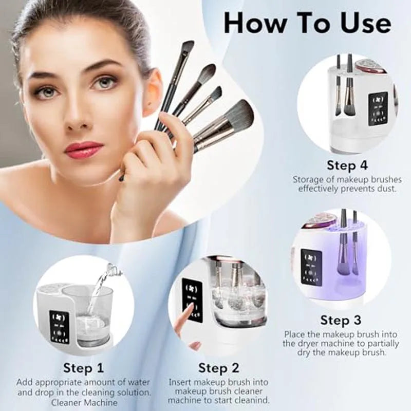 3-in-1 Automatic Electric Makeup Brush Cleaner and Dryer - Quick-Drying Tool for Gentle Care of Brush Bristles