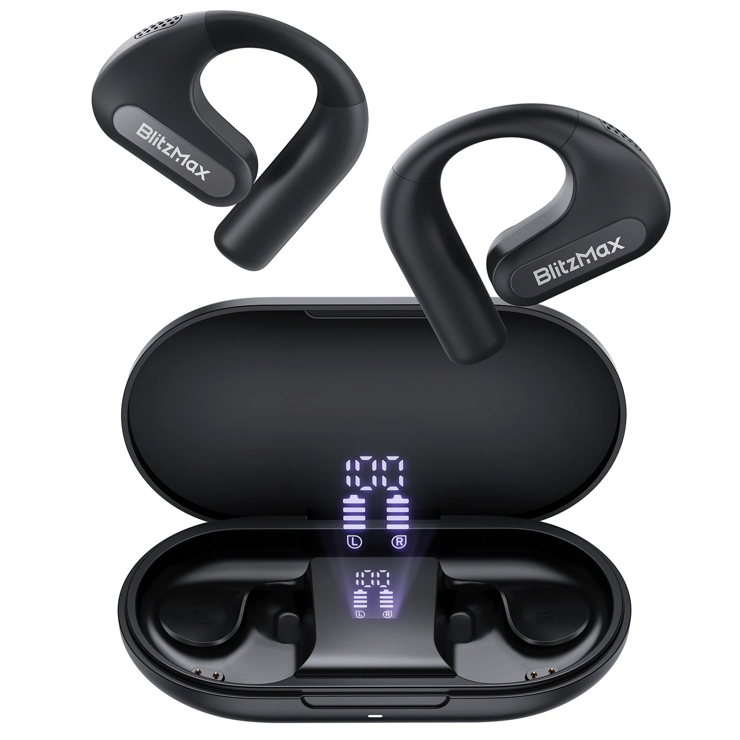 Blitzmax BM-CT2 Open Ear Headphones LED Power Display 16.2Mm Dynamic Drivers Deep Bass 60H Playtime Protable Earphone