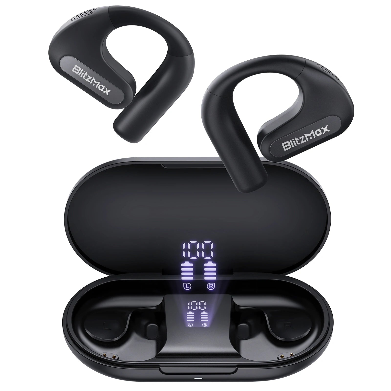 Blitzmax BM-CT2 Open Ear Headphones LED Power Display 16.2Mm Dynamic Drivers Deep Bass 60H Playtime Protable Earphone