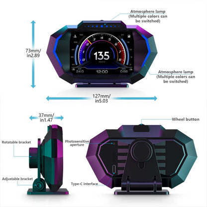 OBD + GPS HUD P24 Car OBD Head up Display HUD on Board Computer Digital Speedometer Water Temp Fuel Consumption Slope Meter