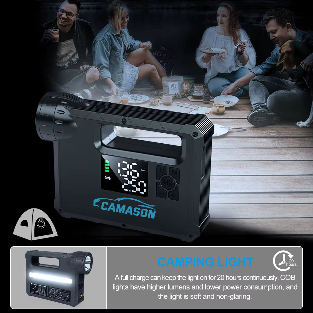 5 in 1 Car Jump Starter with Air Compressor Portable Flashlight Starting Device Power Bank Battery Automotive Booster Start