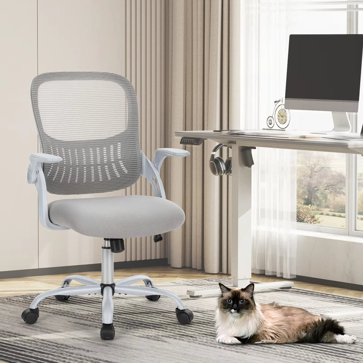 JHK Ergonomic Mesh Backrest Office Chair with Adjustable Height and Rolling Wheels for Home and Gaming Use