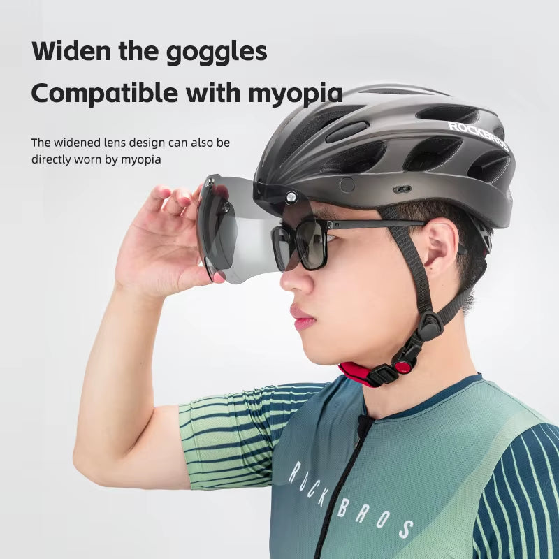 ROCKBROS Lightweight Integrated Cycling Helmet with Goggles for Men and Women - Safety Head Protection for MTB and Road Biking