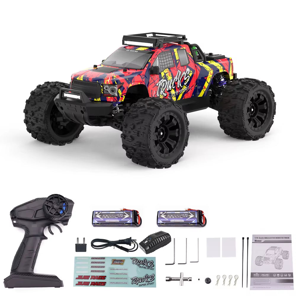 JIUSI PT14R V3 1/14 Scale 4WD RC Racing Truck with Brushless Motor, 3S Battery, and 80Km/H Speed - 2.4G Remote Control Off-Road Vehicle