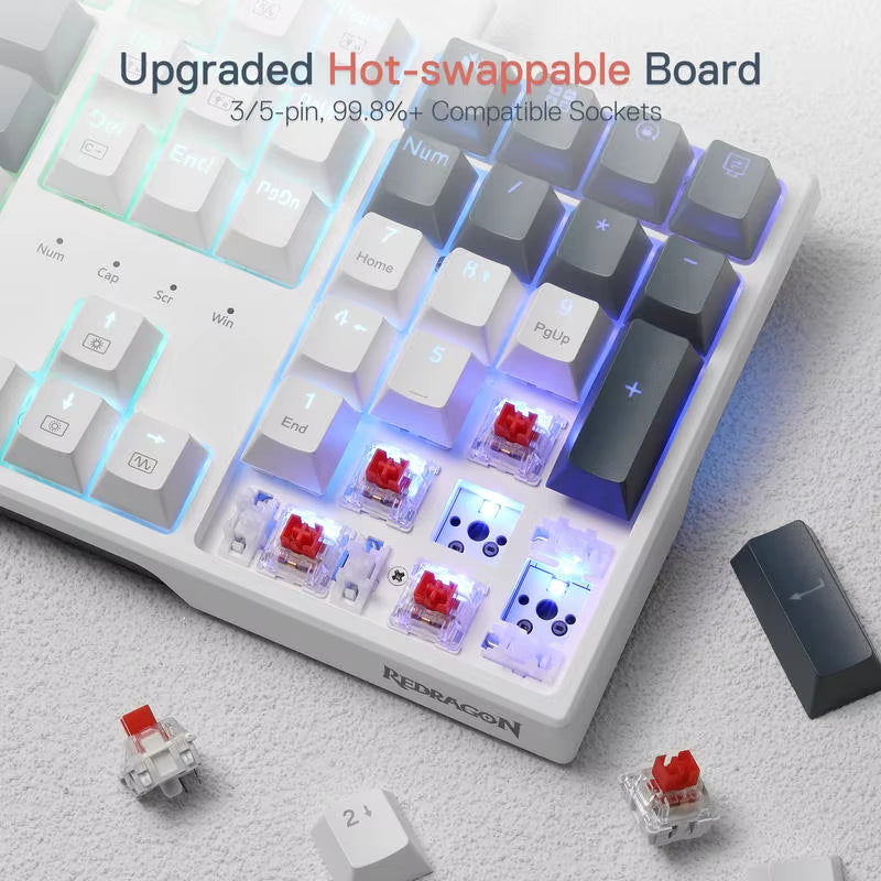 K668 RGB Gaming Keyboard, 108 Keys Wired Mechanical Keyboard W/Extra 4 Hotkeys Upgraded Hot-Swappable Socket，Red Switch