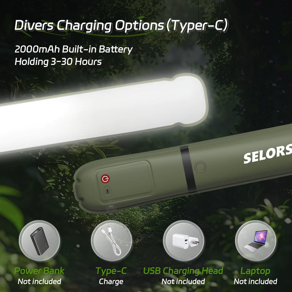 SELORSS Rechargeable Waterproof 2000mAh Portable Camping Spotlight and Tent Lamp for Outdoor Work and Repair Lighting