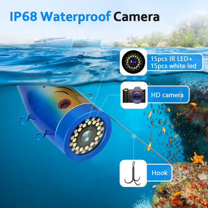 Fish Finder Underwater Fishing Camera Double Lamp 30Leds 7Inch 15M  IP68 Waterproof for Ice/Sea/River Fishing Fishfinder