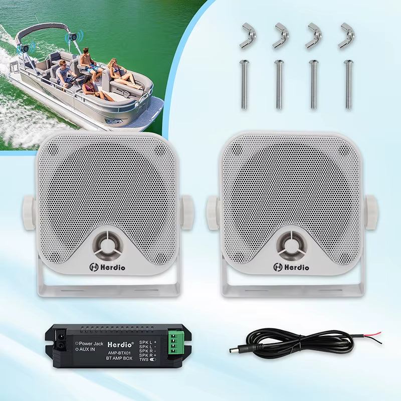 4'' 100W Heavy Duty Waterproof Boat Marine Bluetooth Speakers Surface Mounted for Camper Skid Steer ATV UTV RZR Golf Cart