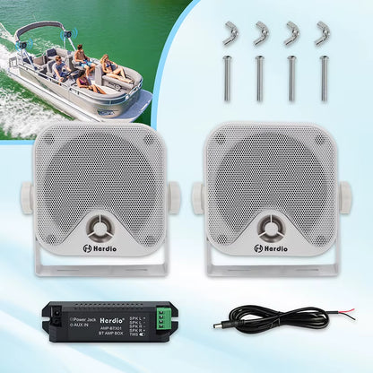 4'' 100W Heavy Duty Waterproof Boat Marine Bluetooth Speakers Surface Mounted for Camper Skid Steer ATV UTV RZR Golf Cart