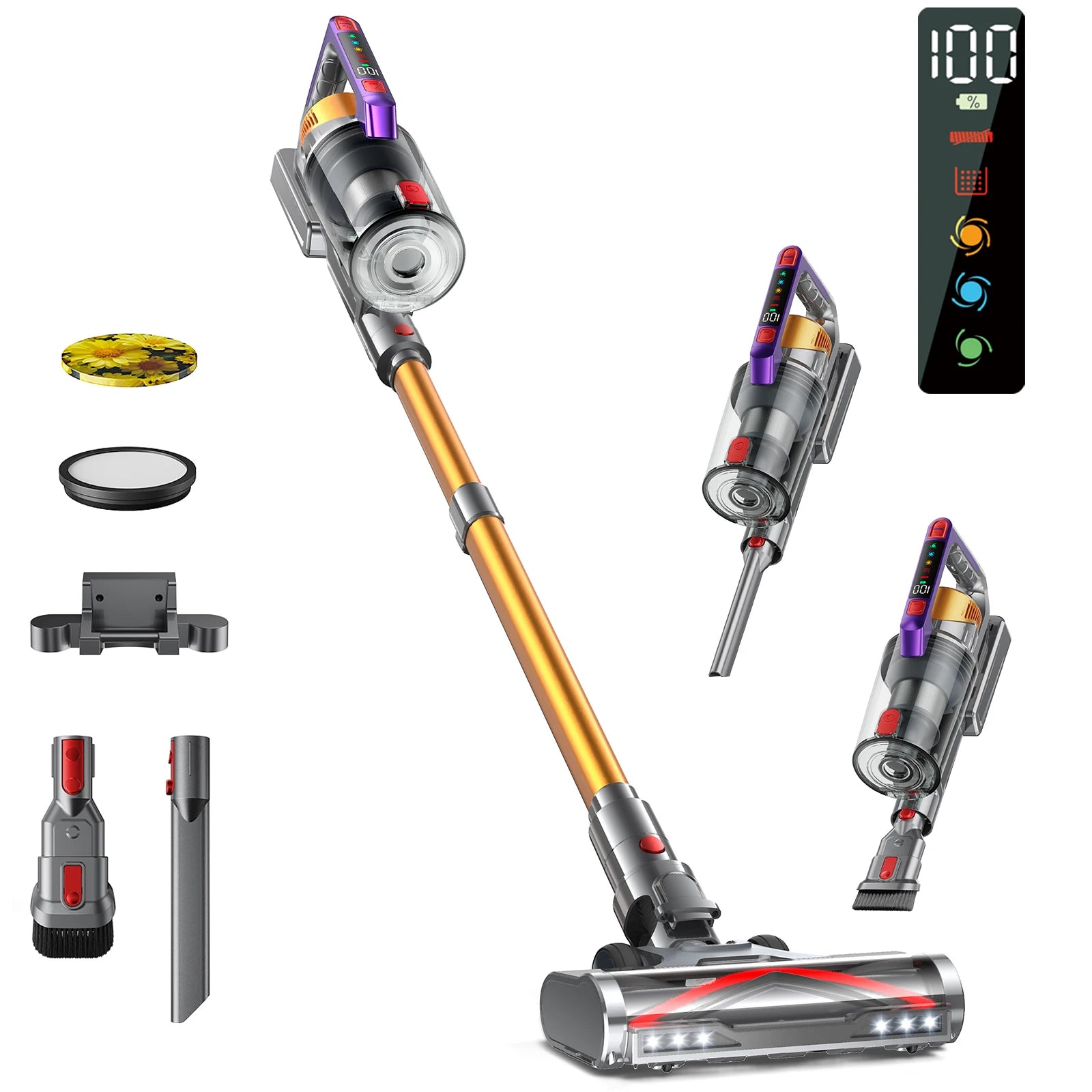 S17 Pro 550W/55KPA Cordless Vacuum Cleaner, 60Mins Self-Standing Vacuum Cleaners for Home, Anti-Tangle Stick Vacuum