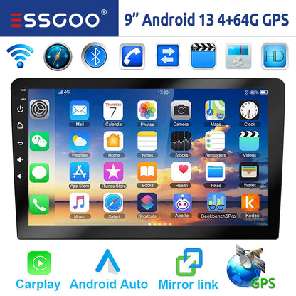 ESSGOO 7"/9"/10“ 2 DIN Android 14 4+64G Car Stereo Carplay Android Auto GPS Navi Bluetooth FM RDS Radio WIFI Touchscreen Chatgpt