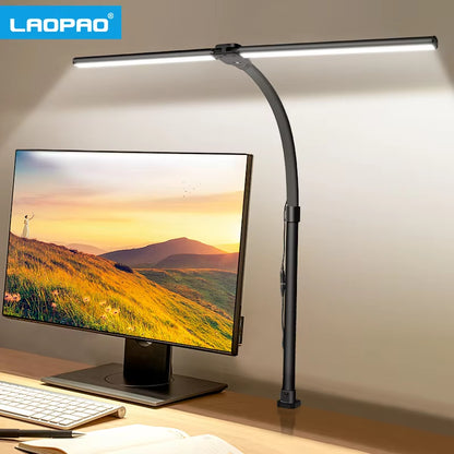 Double Head LED Desk Lamp EU/US Architect Desk Lamps Office 24W Brightest 5Color Modes and 5 Dimmable Eye Protection Lamp