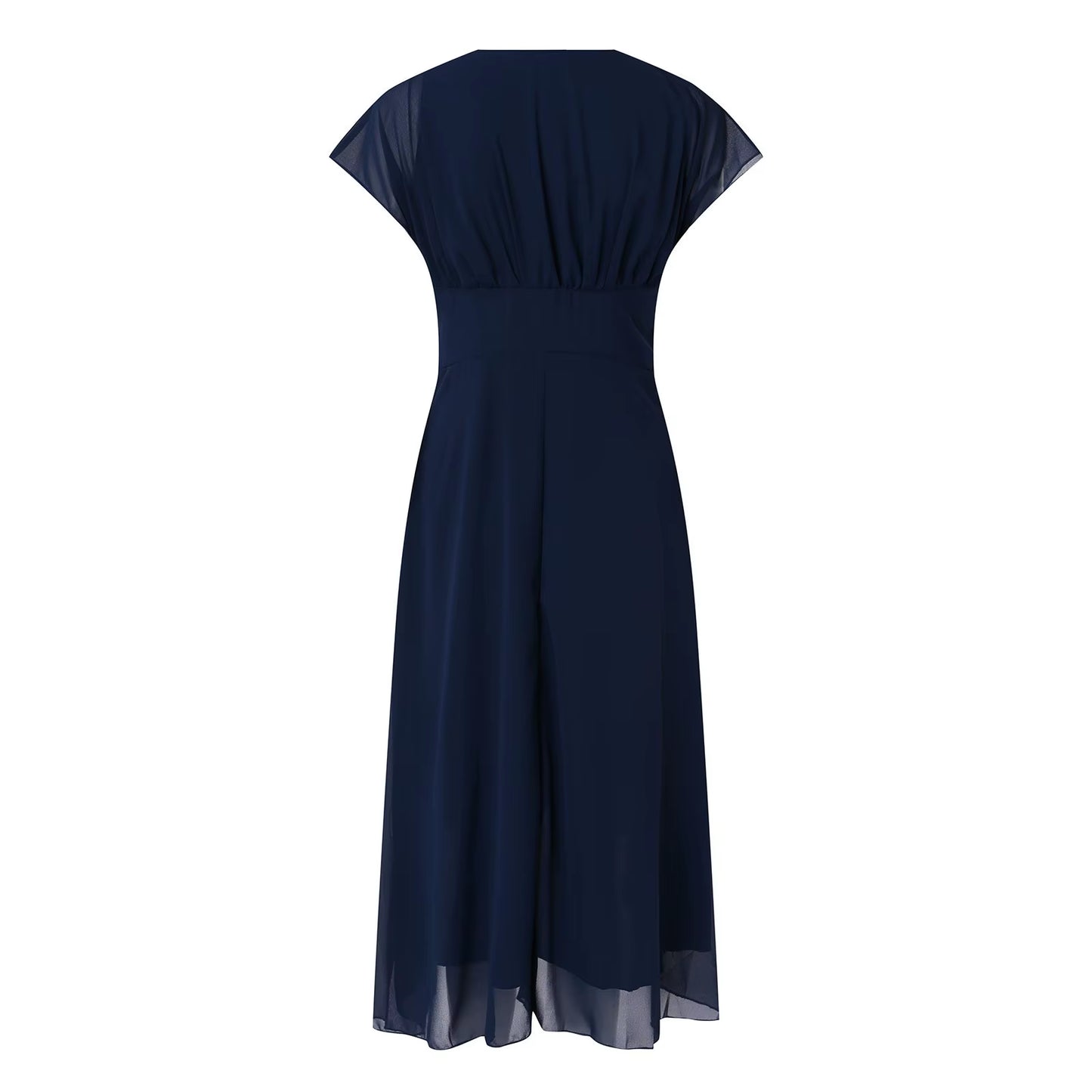 Womens Dresses Wedding Party Bridesmaid Elegant V Neck Chiffon Dress Slim High Waist Flutter Sheer Mesh Sleeve Long Dresses