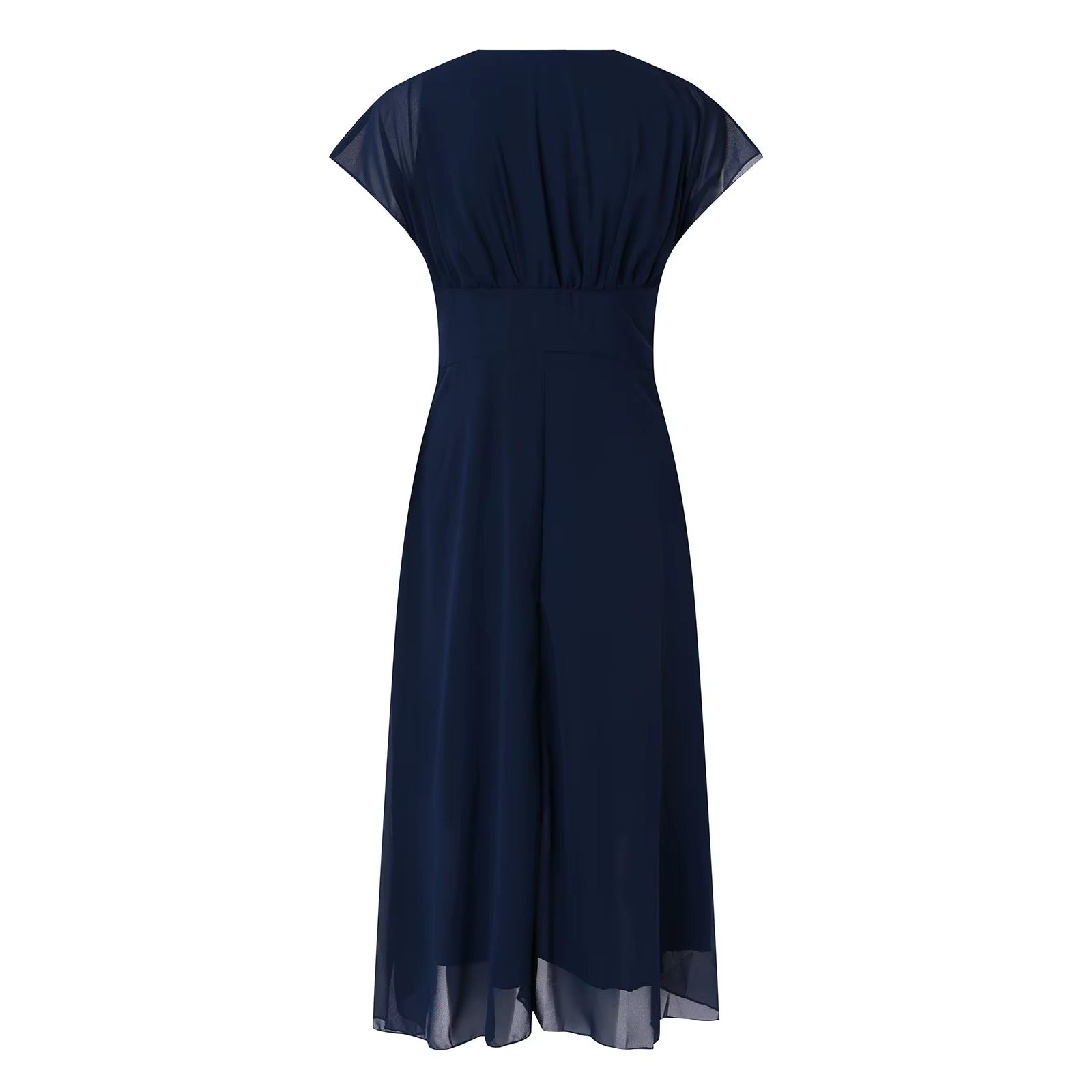 Womens Dresses Wedding Party Bridesmaid Elegant V Neck Chiffon Dress Slim High Waist Flutter Sheer Mesh Sleeve Long Dresses