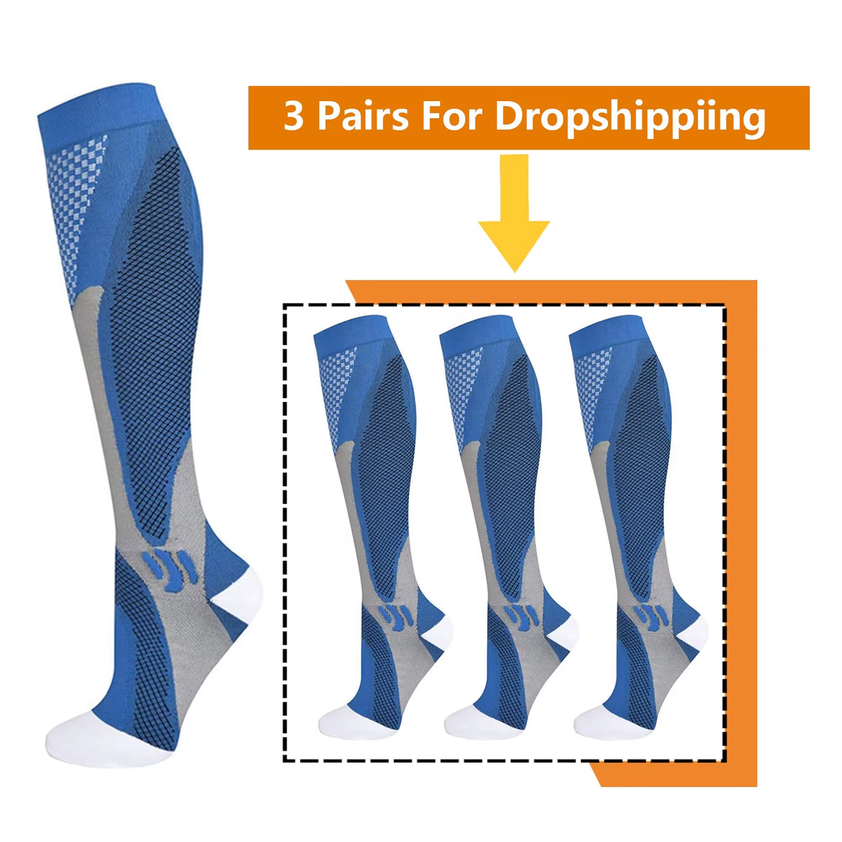 Brothock Athletic Compression Socks - 20-30 mmHg - 3 Pairs for Dropshipping - Nylon Medical Nursing Stockings