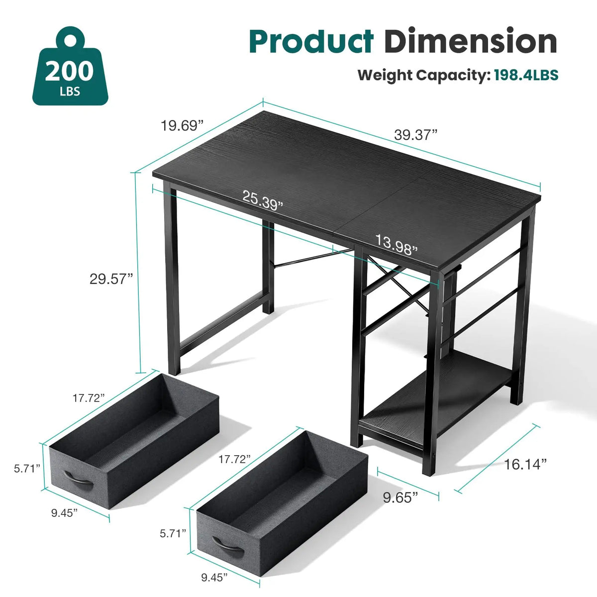 JHK 47-Inch Modern Computer Desk with Adjustable Position Drawers and Dual Storage for Office, Study, and Gaming