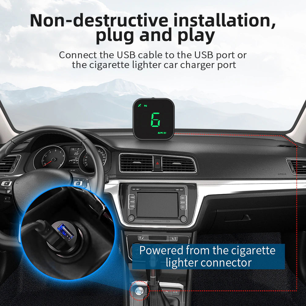 Digital Car HUD GPS Speedometer Head up Display MPH KMH Compass Overspeed Alarm