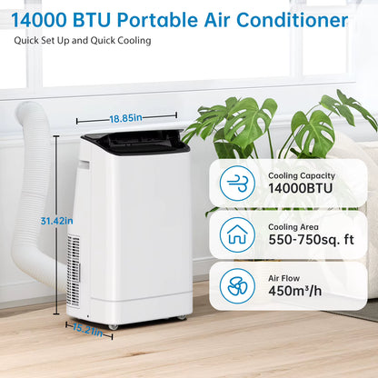14000 BTU Portable Air Conditioner with 3-in-1 Functionality, Remote Control, and Window Mount Kit - Energy Efficient Home Cooling Solution