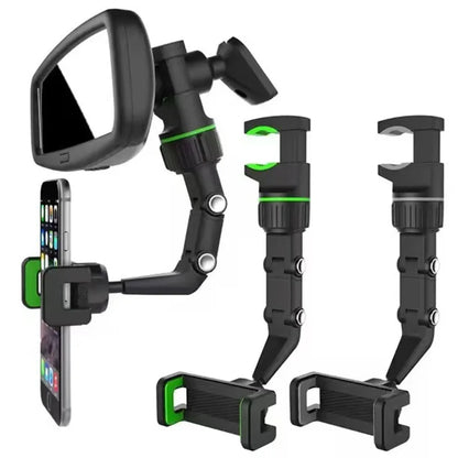 360° Rotatable and Retractable Multifunctional Car Phone Mount for Rearview Mirror