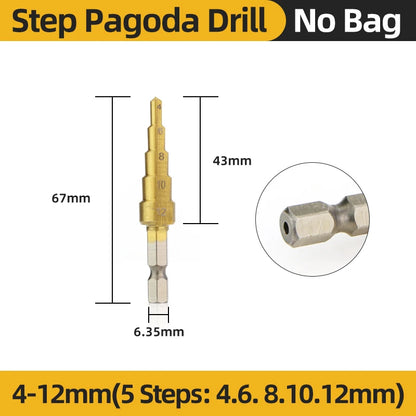 HSS Titanium Step Drill Bit High Speed Stepped Drill Set Saw Drill Tools Conical Stage Drill for Metal Wood 4-12 4-20 4-32Mm