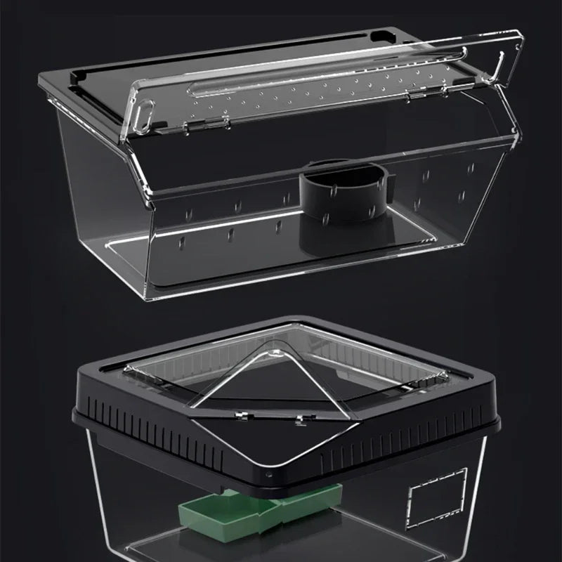 Reptile Habitat Terrarium Breeding Box Transparent Acrylic Anti-Escape Feeding Box with Thermometer for Lizard Scorpion Spider