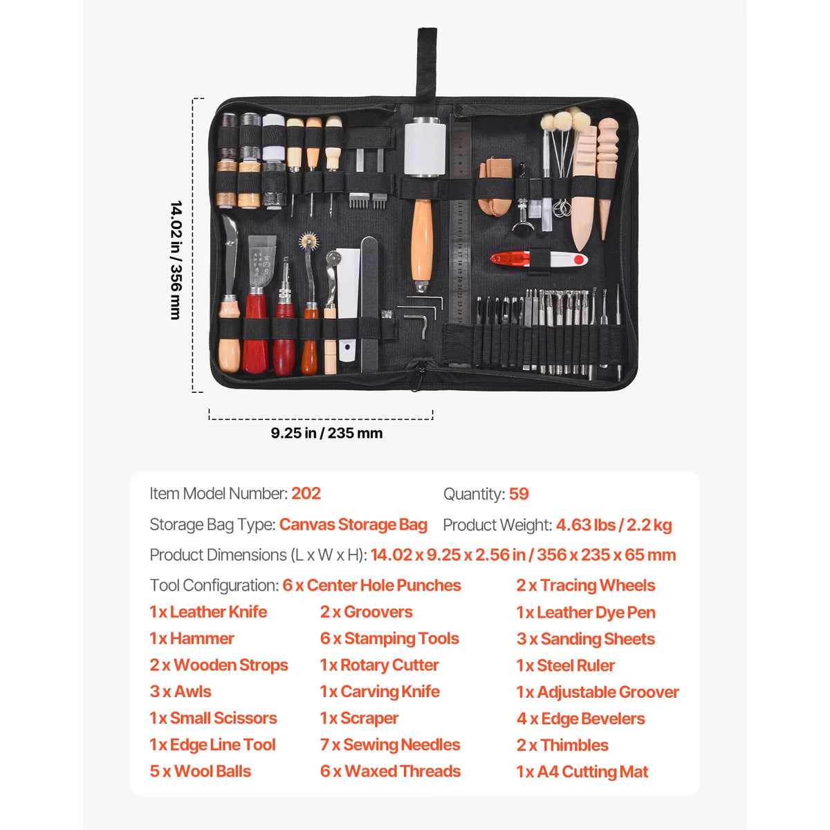 Succebuy Comprehensive Leather Working Tools Kit with Storage Bag - Includes Engraving, Punching, Sewing, and Stamping Tools (38/59/61/72/92 Pieces)