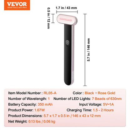 VEVOR Red Light Therapy Wand for Face and Neck, 3-In-1 LED Facial Wand Red Light Therapy Device with Heating Therapy| Vibrating Facial Massage, Portable LED Beauty Wand